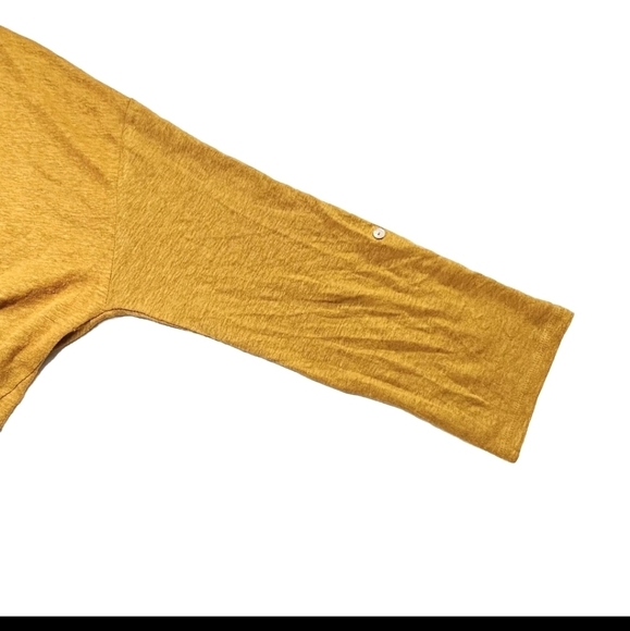 Adrienne Vittadini 100% Linen  Large Mustard Yellow Pull Over Oversized Sweater - Picture 8 of 12
